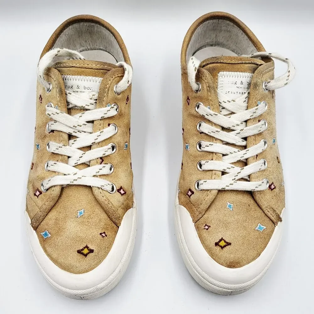 rag & bone Womens Sz 36 US-6 Standard Issue Dune Tan Embroidered Lace-Up Sneaker